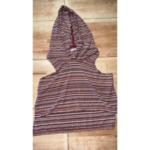 We The Free Free People Striped Sleeveless Hooded Tank Top Small Orange Burgundy